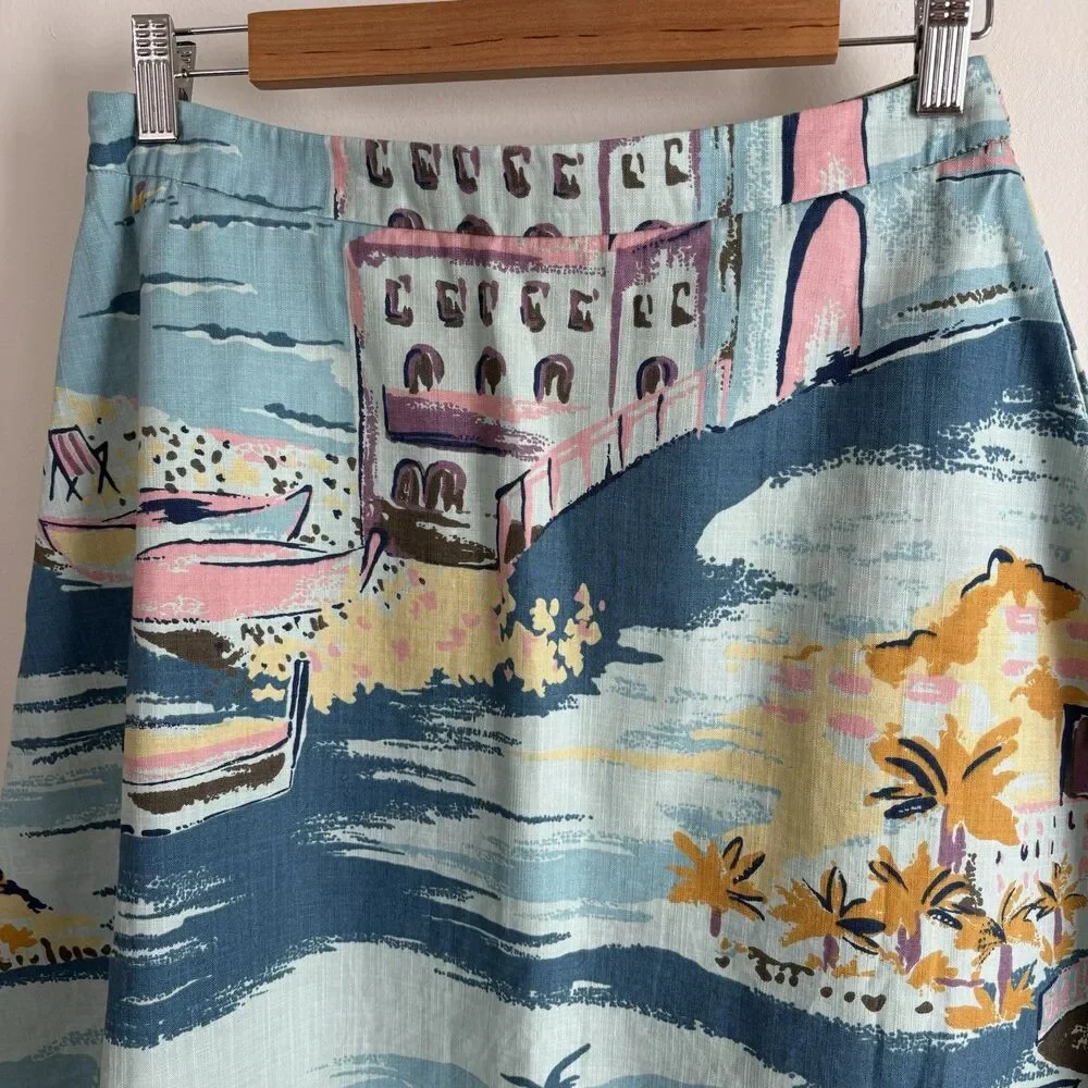 Boden Nancy Riviera Novelty Print Skirt (Sz 6 Long) A-line Knee Length Europe - Picture 6 of 9